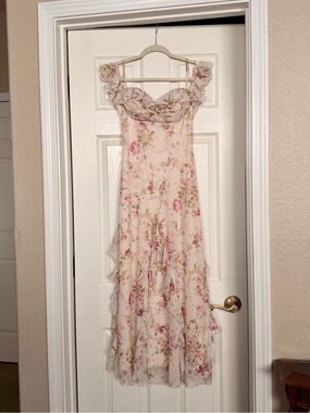 Lacemade Blooming in the Sun Romantic Floral Ruffled Maxi Dress - Pink & Cream